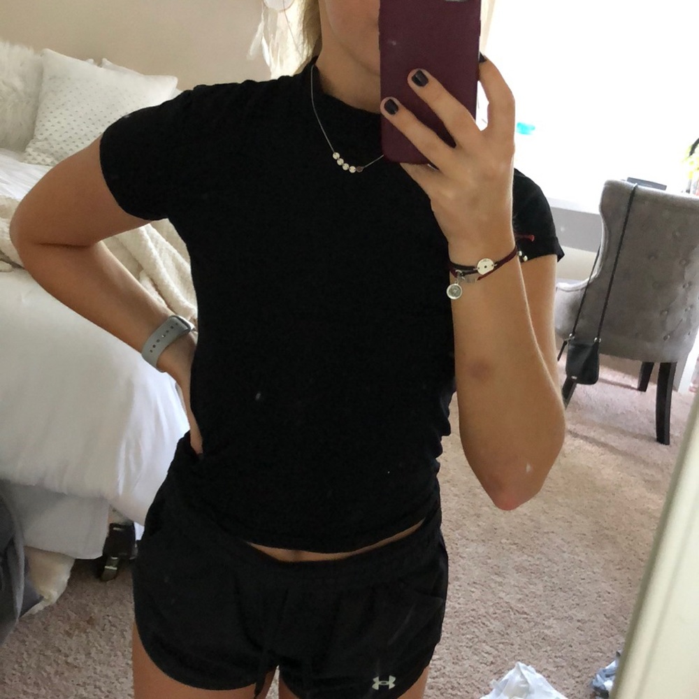 Black short sleeve, mock turtle neck